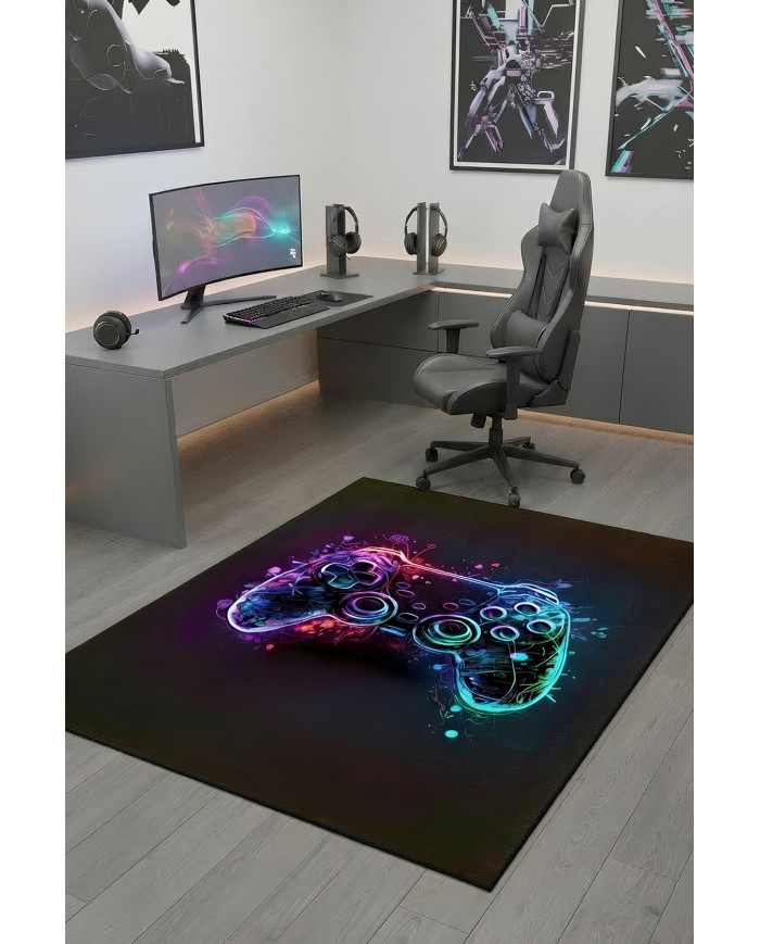 Funspot Modern Şönil  Gamer Halısı Pamuk Tabanlı Yıkanabilen Kaymaz Genç Odası Oyuncu Gaming Halısı