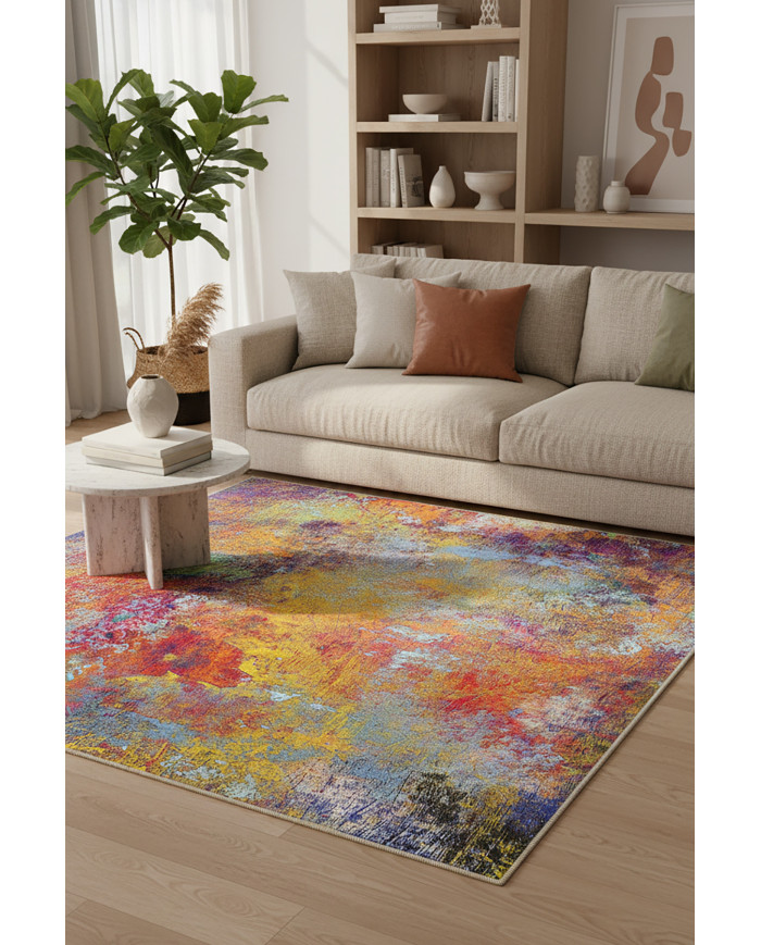 Gaudi Modern Şönil Desenli Pamuk Tabanlı Yıkanabilen Kaydırmaz Antibakteriyel Salon Halısı