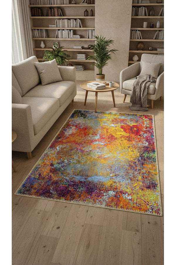 Gaudi Modern Şönil Desenli Pamuk Tabanlı Yıkanabilen Kaydırmaz Antibakteriyel  Salon Halısı