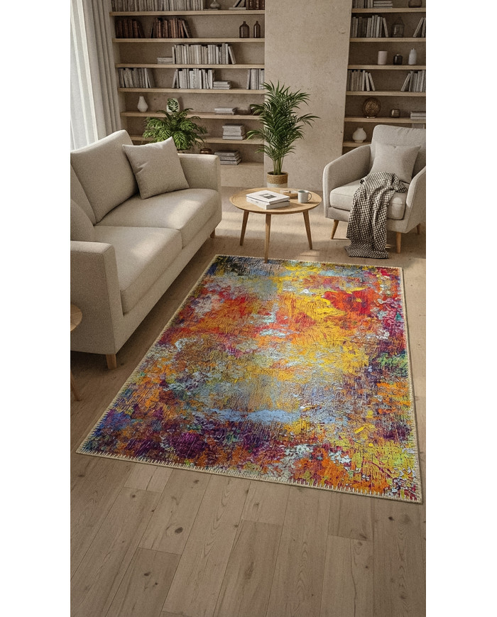 Gaudi Modern Şönil Desenli Pamuk Tabanlı Yıkanabilen Kaydırmaz Antibakteriyel Salon Halısı