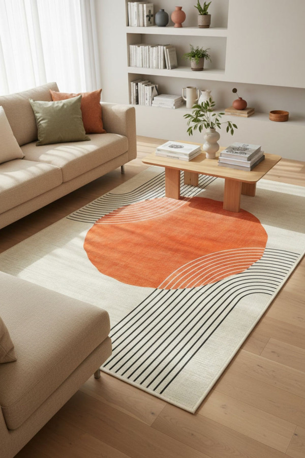 Karen  Modern Kadife Yıkanabilir Kaymaz Pamuk Tabanlı Antibakteriyel Salon Halısı