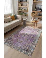 Navas Vintage Desenli Pamuk Tabanlı Yıkanabilen Kaydırmaz Antibakteriyel Şönil Salon Halısı