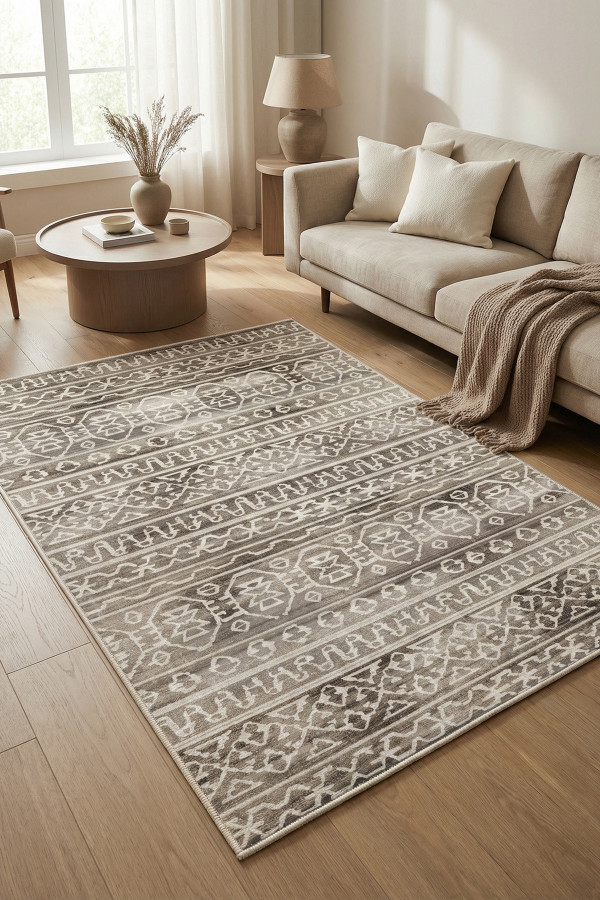 Adani Modern Kadife Desenli Pamuk Tabanlı Yıkanabilen Kaydırmaz Antibakteriyel Salon Halısı