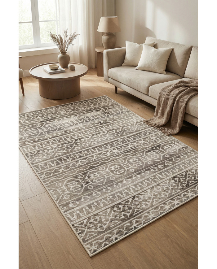 Adani Modern Kadife Desenli Pamuk Tabanlı Yıkanabilen Kaydırmaz Antibakteriyel Salon Halısı