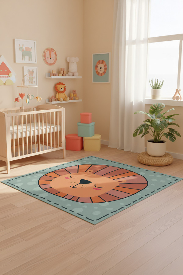 Marta Modern Şönil  Antibakteriyel Yıkanabilir Kaymaz Pamuk Tabanlı Kare Çocuk Halısı