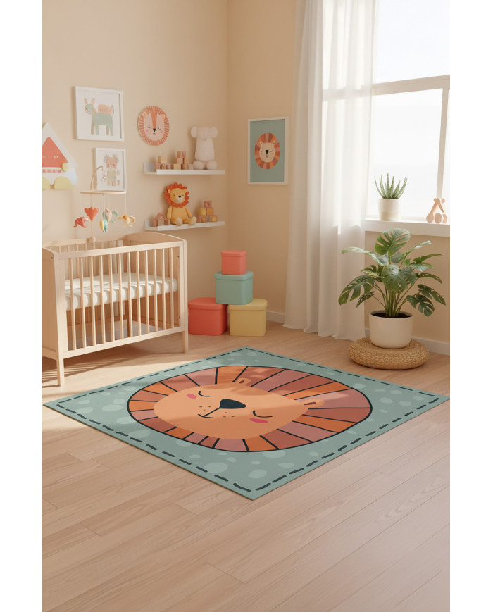 Marta Modern Şönil  Antibakteriyel Yıkanabilir Kaymaz Pamuk Tabanlı Kare Çocuk Halısı