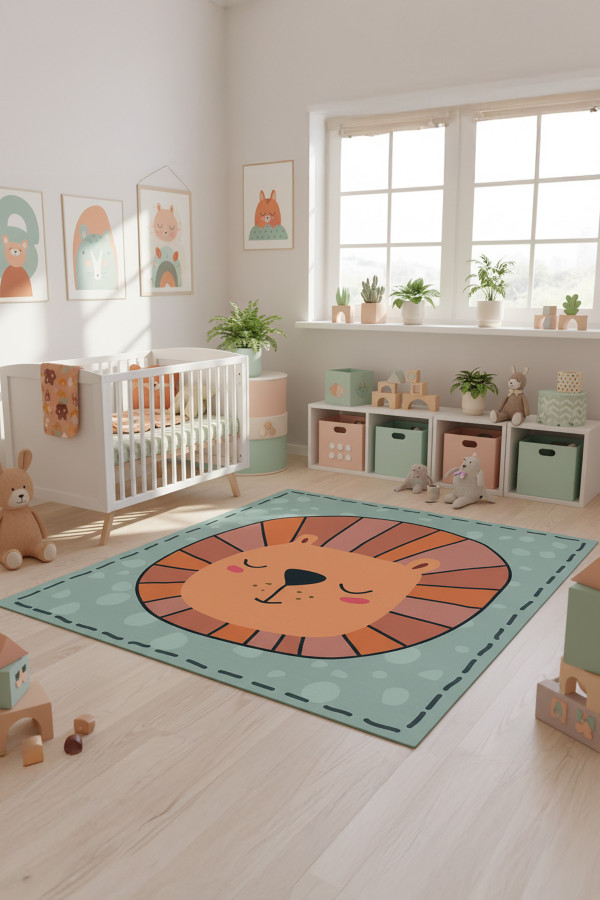 Marta Modern Şönil  Antibakteriyel Yıkanabilir Kaymaz Pamuk Tabanlı Kare Çocuk Halısı