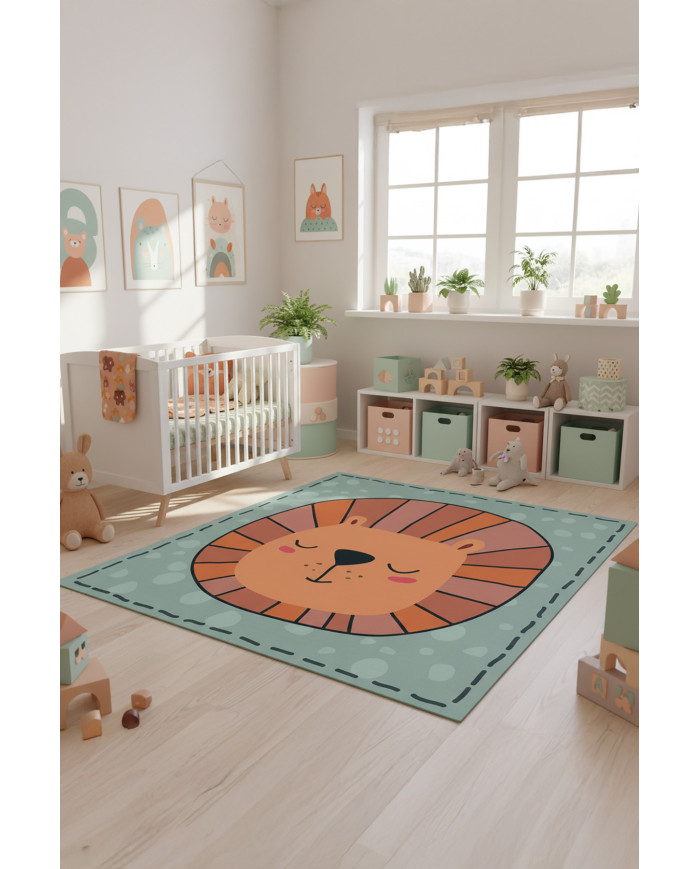 Marta Modern Şönil  Antibakteriyel Yıkanabilir Kaymaz Pamuk Tabanlı Kare Çocuk Halısı