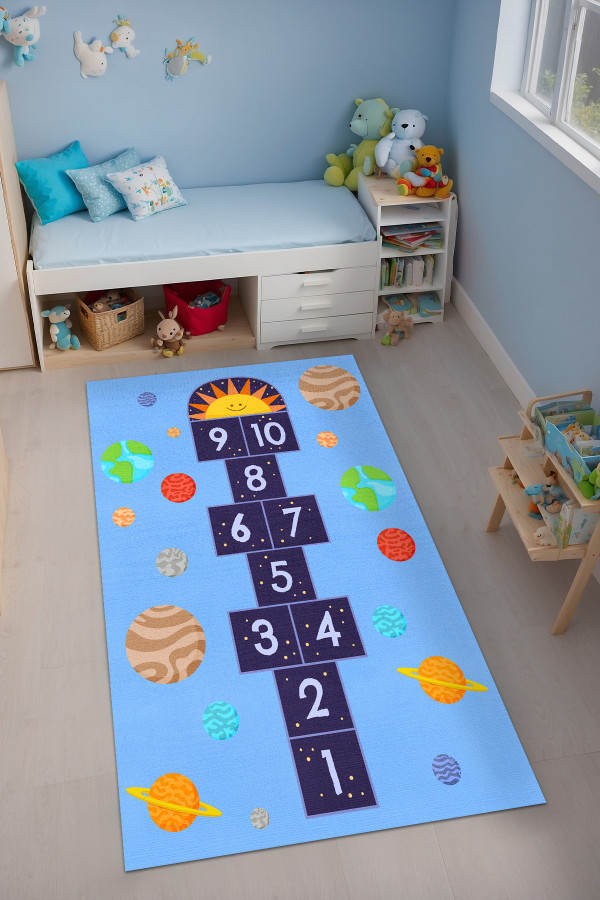 Galax Kadife Antibakteriyel Yıkanabilir Kaymaz Pamuk Tabanlı Çocuk Halısı