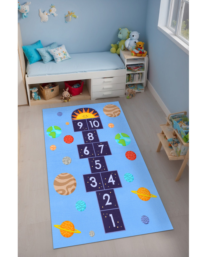 Galax Kadife Antibakteriyel Yıkanabilir Kaymaz Pamuk Tabanlı Çocuk Halısı