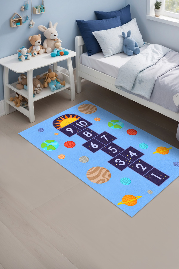 Galax Kadife Antibakteriyel Yıkanabilir Kaymaz Pamuk Tabanlı Çocuk Halısı