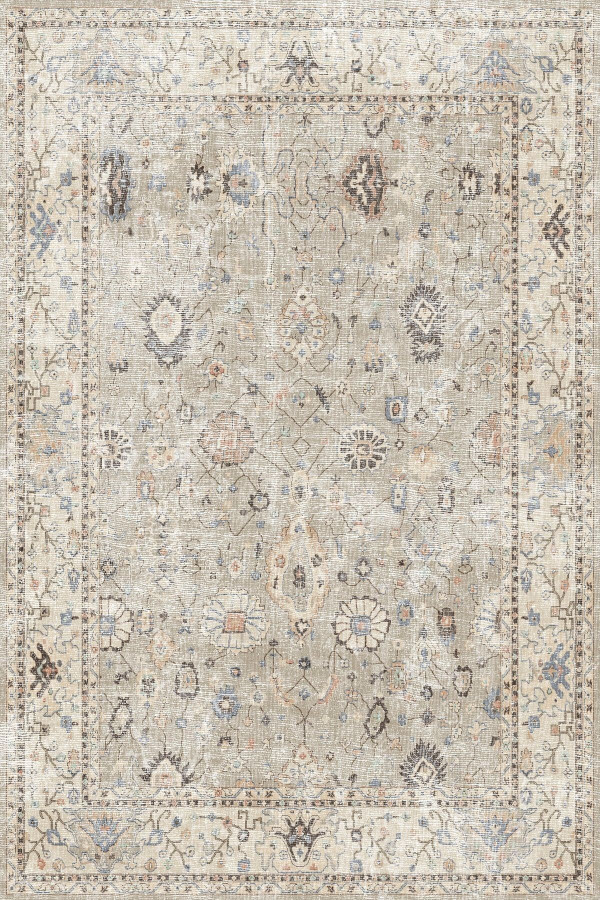 Monty Vintage Desenli Pamuk Tabanlı Yıkanabilen Kaydırmaz Antibakteriyel Şönil Salon Halısı