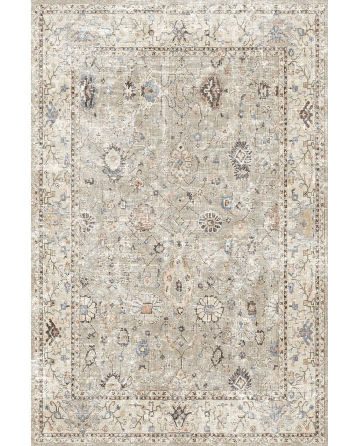 Monty Vintage Desenli Pamuk Tabanlı Yıkanabilen Kaydırmaz Antibakteriyel Şönil Salon Halısı