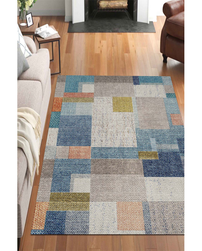 Anelia Patchwork Kadife Pamuk Tabanlı Yıkanabilen Kaymaz Antibakteriyel Salon Halısı