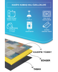 Anelia Patchwork Kadife Pamuk Tabanlı Yıkanabilen Kaymaz Antibakteriyel Salon Halısı