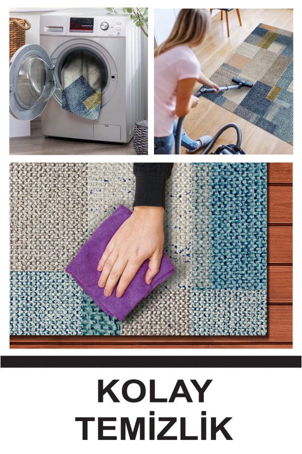 Anelia Patchwork Kadife Pamuk Tabanlı Yıkanabilen Kaymaz Antibakteriyel Salon Halısı