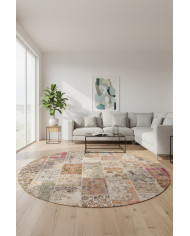 Mora Modern Kadife Desenli Pamuk Tabanlı Yıkanabilen Kaydırmaz Antibakteriyel Yuvarlak Salon Halısı