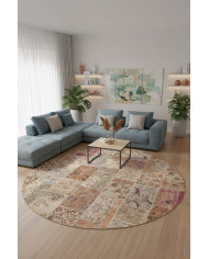 Mora Modern Kadife Desenli Pamuk Tabanlı Yıkanabilen Kaydırmaz Antibakteriyel Yuvarlak Salon Halısı