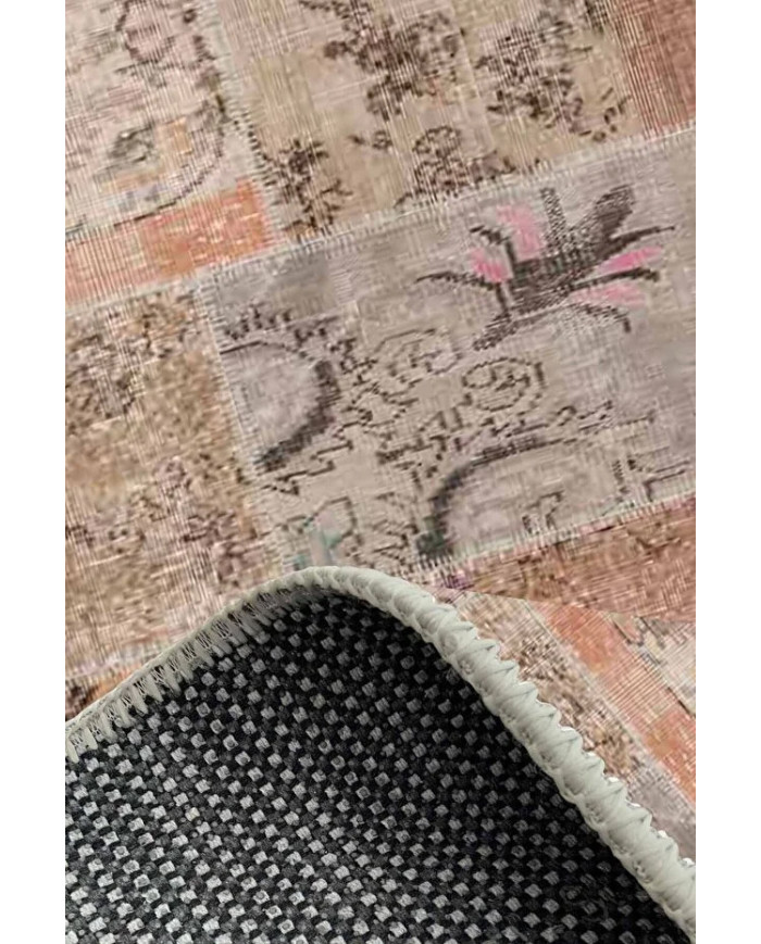 Mora Modern Kadife Desenli Pamuk Tabanlı Yıkanabilen Kaydırmaz Antibakteriyel Yuvarlak Salon Halısı