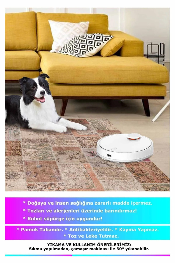 Mora Modern Kadife Desenli Pamuk Tabanlı Yıkanabilen Kaydırmaz Antibakteriyel Yuvarlak Salon Halısı