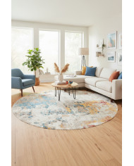 Laray Modern Kadife Desenli Pamuk Tabanlı Yıkanabilen Kaydırmaz Antibakteriyel Yuvarlak Salon Halısı