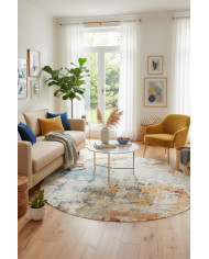 Laray Modern Kadife Desenli Pamuk Tabanlı Yıkanabilen Kaydırmaz Antibakteriyel Yuvarlak Salon Halısı