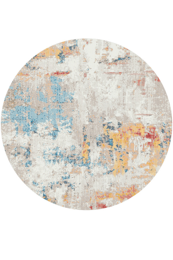 Laray Modern Kadife Desenli Pamuk Tabanlı Yıkanabilen Kaydırmaz Antibakteriyel Yuvarlak Salon Halısı