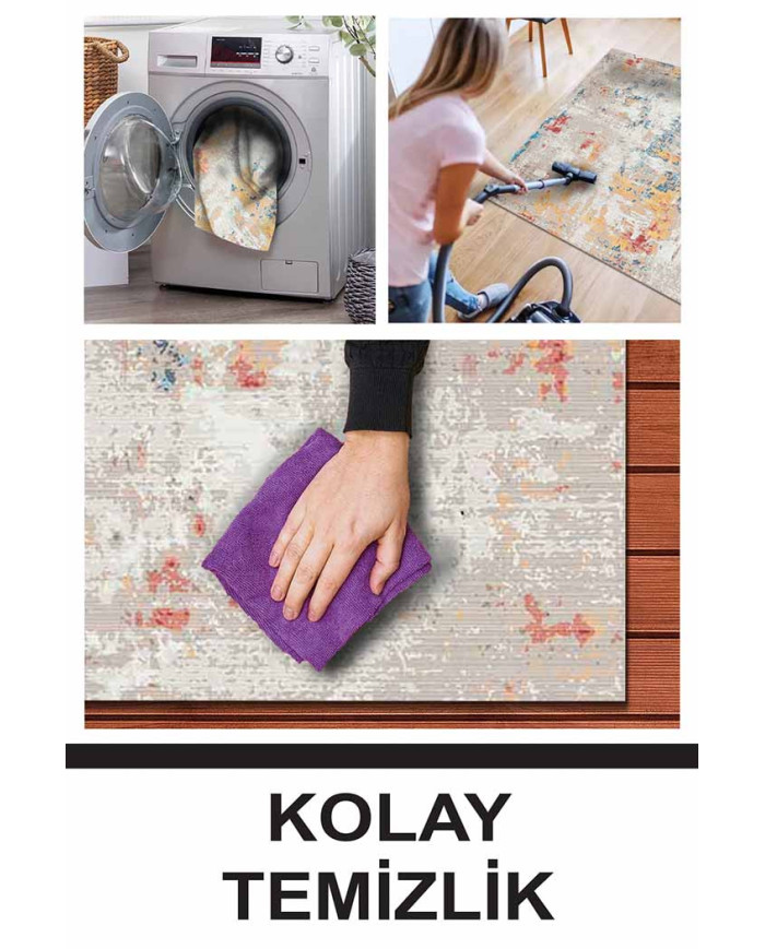 Laray Modern Kadife Desenli Pamuk Tabanlı Yıkanabilen Kaydırmaz Antibakteriyel Yuvarlak Salon Halısı