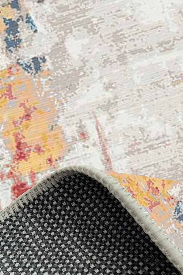 Laray Modern Kadife Desenli Pamuk Tabanlı Yıkanabilen Kaydırmaz Antibakteriyel Yuvarlak Salon Halısı