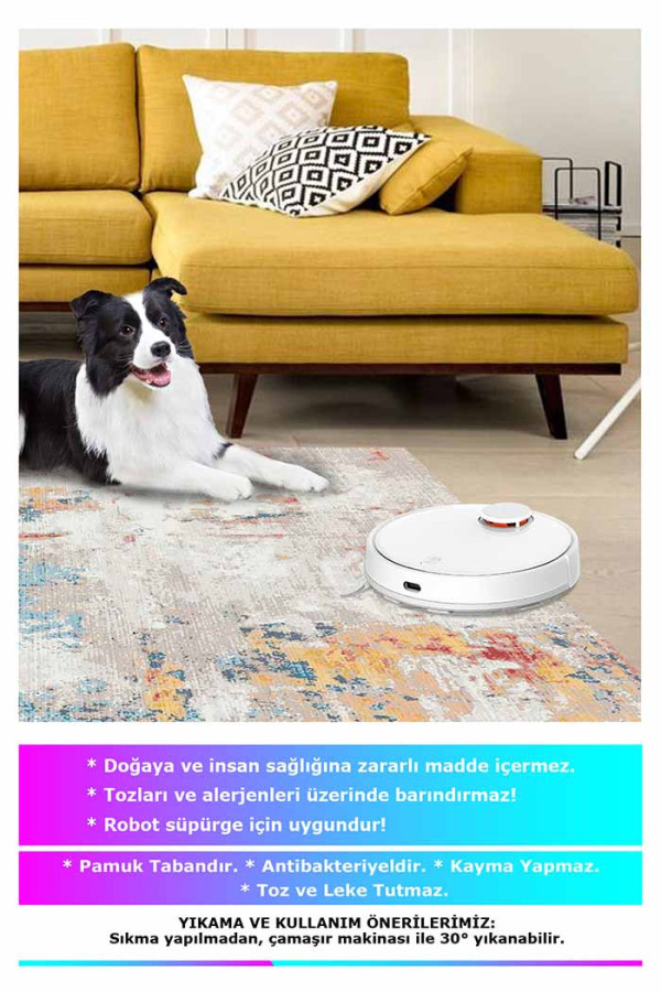 Laray Modern Kadife Desenli Pamuk Tabanlı Yıkanabilen Kaydırmaz Antibakteriyel Yuvarlak Salon Halısı