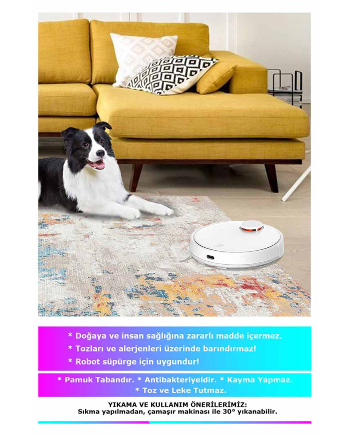 Laray Modern Kadife Desenli Pamuk Tabanlı Yıkanabilen Kaydırmaz Antibakteriyel Yuvarlak Salon Halısı