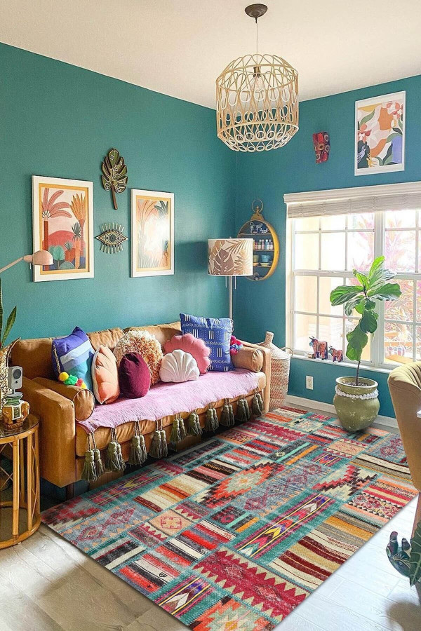 Brandi Kadife Modern Desenli Pamuk Taban Yıkanabilen Antibakteriyel Salon Halısı