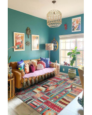 Brandi Kadife Modern Desenli Pamuk Taban Yıkanabilen Antibakteriyel Salon Halısı