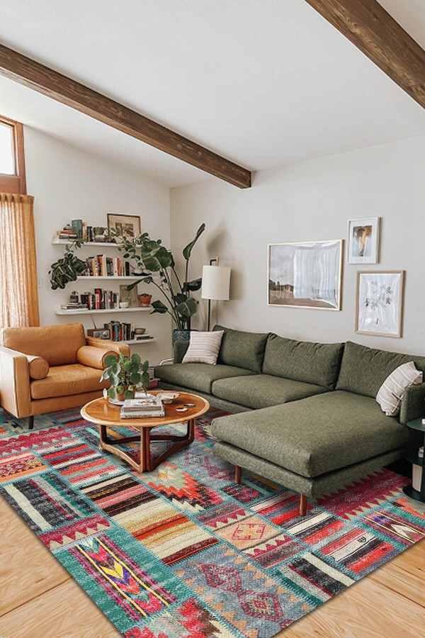 Brandi Kadife Modern Desenli Pamuk Taban Yıkanabilen Antibakteriyel Salon Halısı