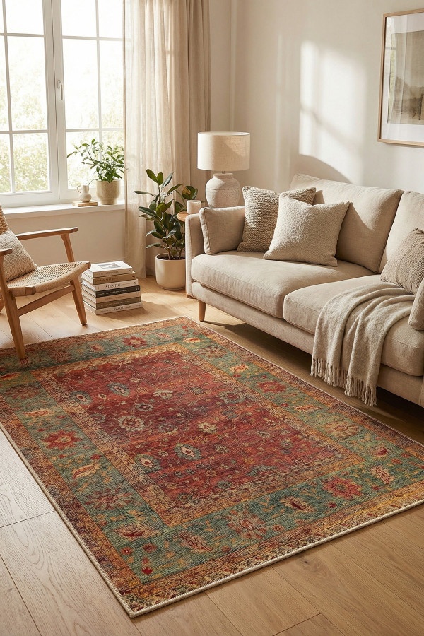 Rubby Modern Kadife Yıkanabilir Kaymaz Pamuk Tabanlı Antibakteriyel Salon Halısı