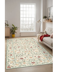 Flon Çiçek Desenli Şönil Pamuk Taban Kaymaz Yıkanabilen Antibakteriyel Salon Halısı