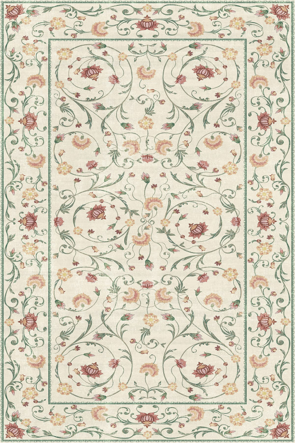 Flon Çiçek Desenli Şönil Pamuk Taban Kaymaz Yıkanabilen Antibakteriyel Salon Halısı