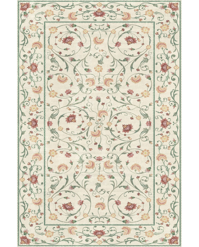 Flon Çiçek Desenli Şönil Pamuk Taban Kaymaz Yıkanabilen Antibakteriyel Salon Halısı