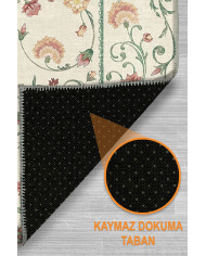 Flon Çiçek Desenli Şönil Pamuk Taban Kaymaz Yıkanabilen Antibakteriyel Salon Halısı