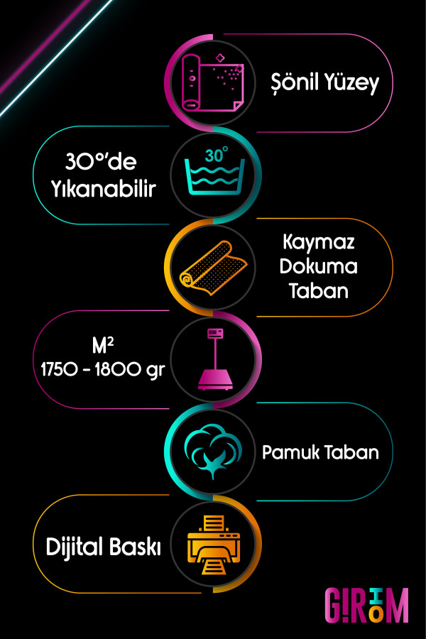 Tant Oyuncu Odası Halısı Şönil Dijital Baskılı Kaymaz Taban Yıkanabilir Salon Halısı