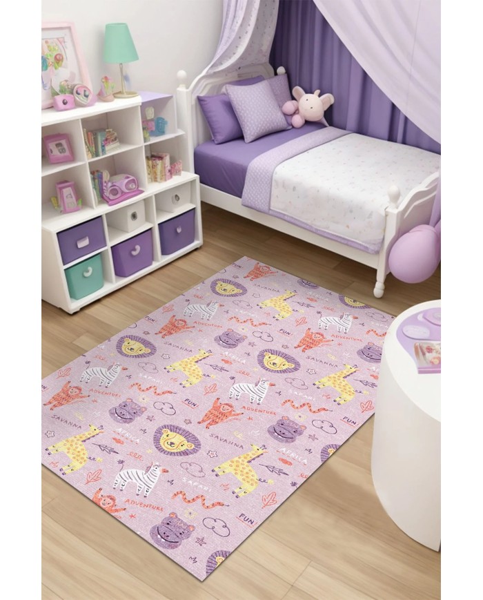 Girono Kadife Antibakteriyel Yıkanabilir Kaymaz Pamuk Tabanlı Çocuk Halısı