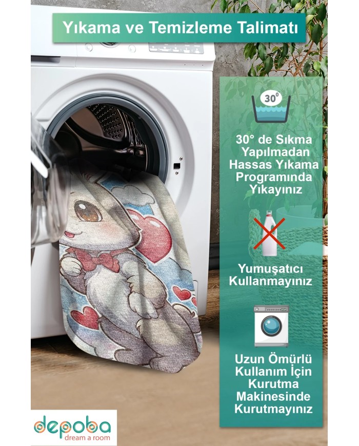 Haiko Kadife Antibakteriyel Yıkanabilir Kaymaz Pamuk Tabanlı Çocuk Halısı