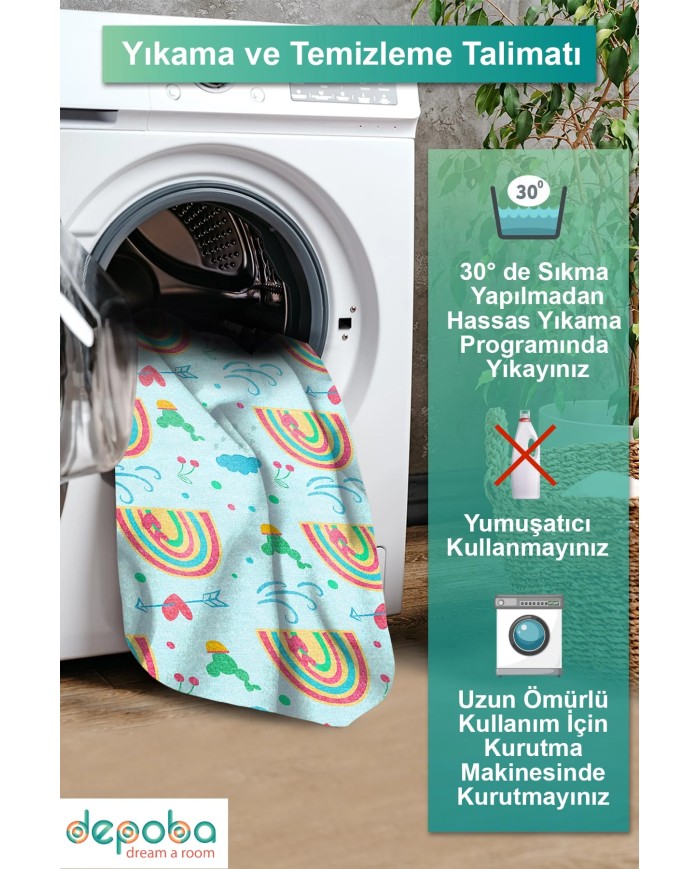 Leshan Kadife Antibakteriyel Yıkanabilir Kaymaz Pamuk Tabanlı Çocuk Halısı