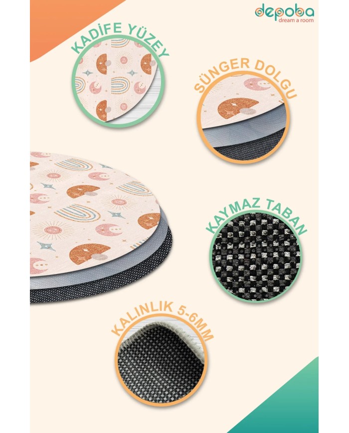 Lugo Kadife Antibakteriyel Yıkanabilir Kaymaz Pamuk Tabanlı Çocuk Halısı