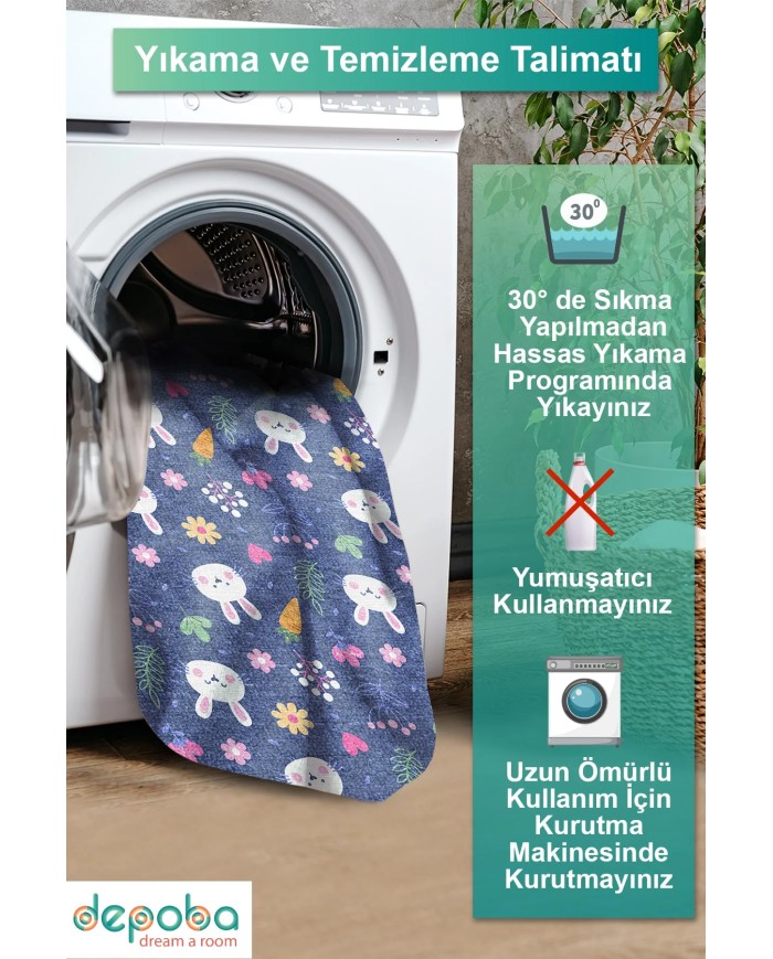 Madrid Kadife Antibakteriyel Yıkanabilir Kaymaz Pamuk Tabanlı Çocuk Halısı