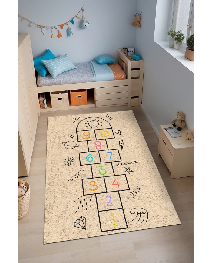 Selan Kadife Antibakteriyel Yıkanabilir Kaymaz Pamuk Tabanlı Çocuk Halısı