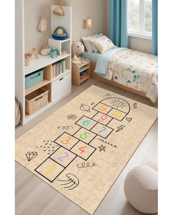 Selan Kadife Antibakteriyel Yıkanabilir Kaymaz Pamuk Tabanlı Çocuk Halısı