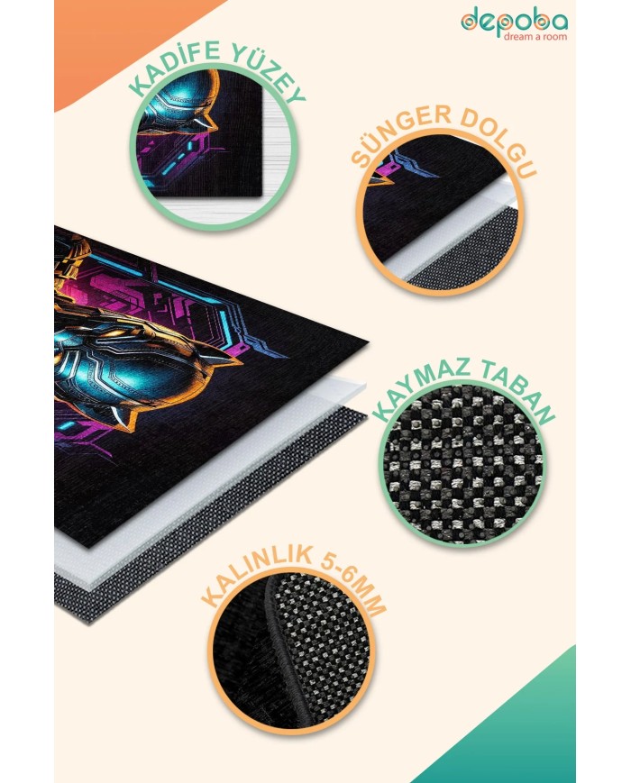 Bater Oyuncu Odası Halısı Kadife Kaymaz Pamuk Tabanlı Yıkanabilir Antibakteriyel Gamer