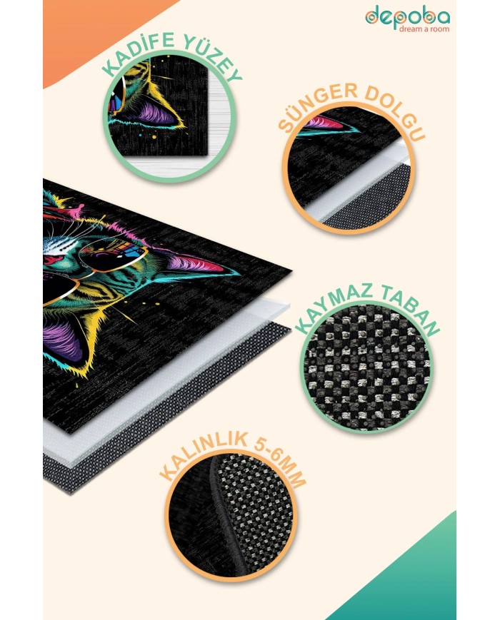 Cater Oyuncu Odası Halısı Kadife Kaymaz Pamuk Tabanlı Yıkanabilir Antibakteriyel Gamer