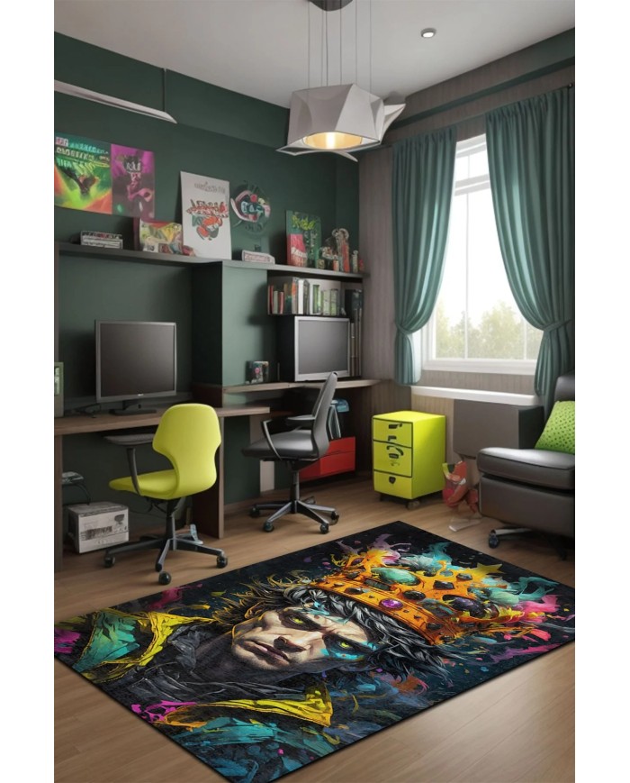 Punks Oyuncu Odası Halısı Kadife Kaymaz Pamuk Tabanlı Yıkanabilir Antibakteriyel Gamer